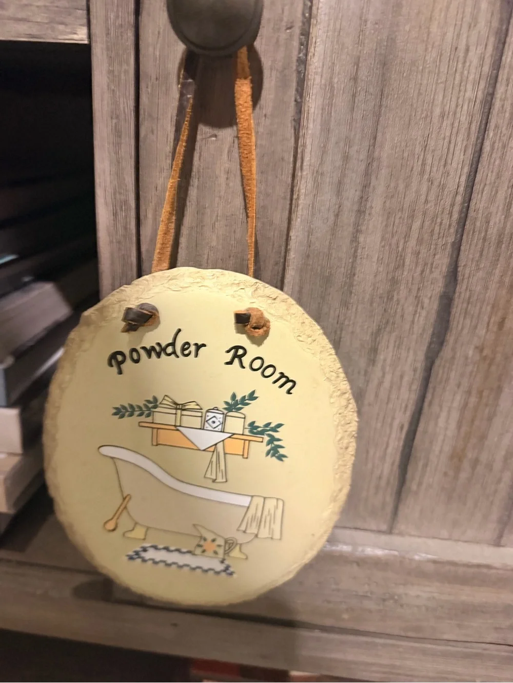 Powder Room Hanging Plaque - Yellow Decorative Bath Sign